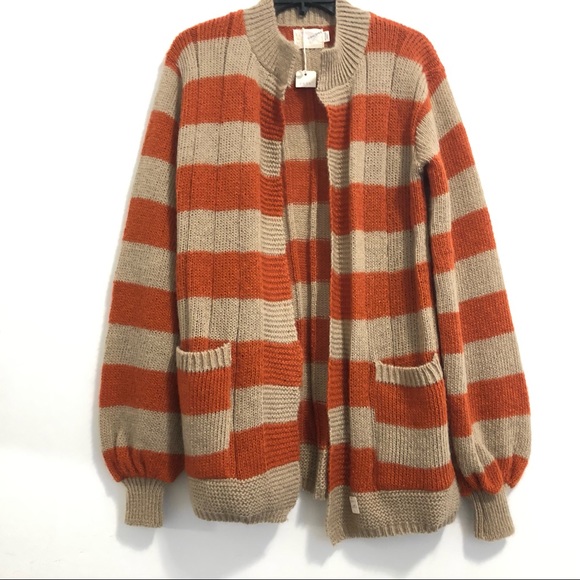 sidney gould Sweaters - Vintage Orange & Brown Cardigan Striped Sweater